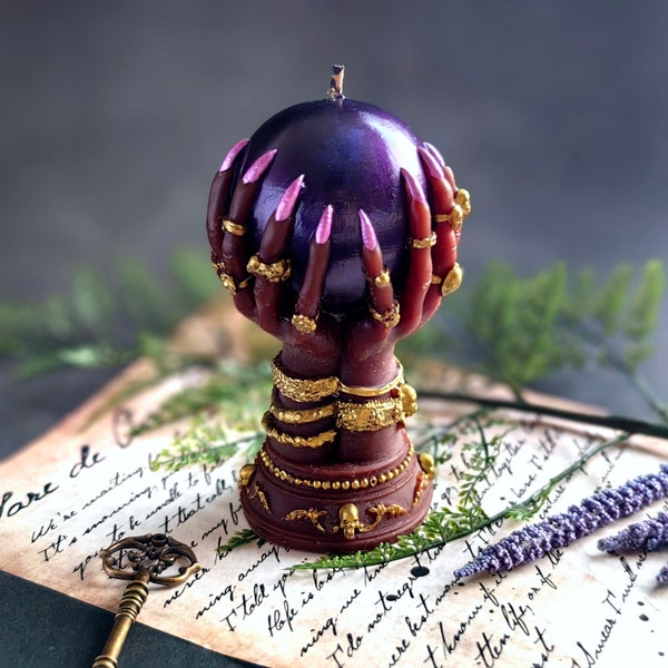 Fortune teller crystal ball candle african black woman pink nails Tarot reader gift for Goth girl witch Haloween decor dark academia