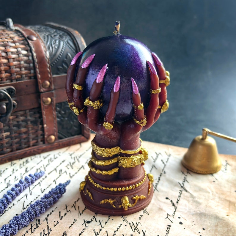 Fortune teller crystal ball candle african black woman pink nails Tarot reader gift for Goth girl witch Haloween decor dark academia image 3