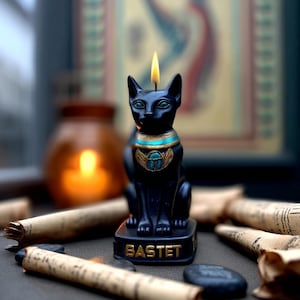 Black cat Bastet Good Luck Spell candle with Scarab Gift for Witch Interior decor Egyptian Goddes Altar totem Birthday quadrobics present image 1