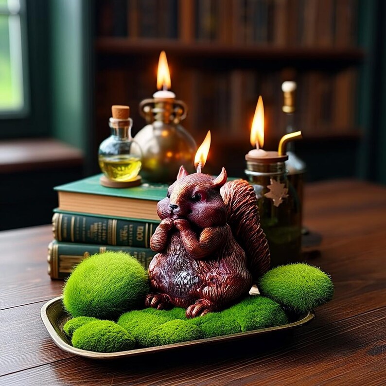 Vela con forma de ardilla caprichosa: Estearina vegana, decoración estilo cottagecore imagen 6