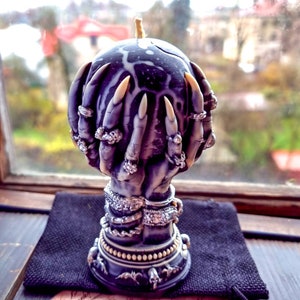 Crystal ball & Hand-Spell Ritual-Witchcraft-Spooky Home Decor-Fortune teller-Witchy Alter-Magic Aesthetic-Gift for witch-Halloween Candle image 3