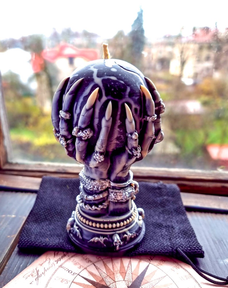 Crystal ball & Hand-Spell Ritual-Witchcraft-Spooky Home Decor-Fortune teller-Witchy Alter-Magic Aesthetic-Gift for witch-Halloween Candle image 3