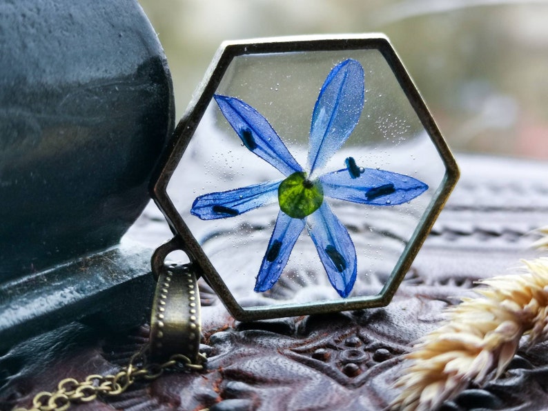 Cottagecore style Strega fashion Snowdrop necklace Forest gift Pagan amulet Mori girl Resin jewelry Green witch pendant