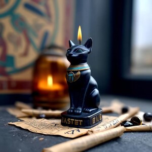 Black cat Bastet Good Luck Spell candle with Scarab Gift for Witch Interior decor Egyptian Goddes Altar totem Birthday quadrobics present image 10