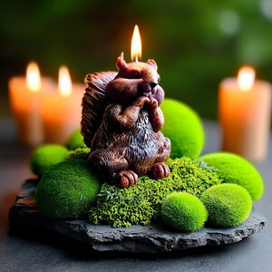 Vela con forma de ardilla caprichosa: Estearina vegana, decoración estilo cottagecore imagen 12
