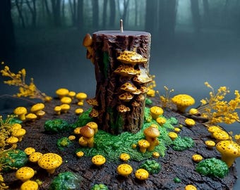 Handmade Mushroom Log Candle: Goblincore Cottagecore Decor