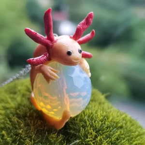 Axolotl necklace-Opalite pendant-Sea animal-Salamander jewelry Aquarium gift-Mori girl-Strega fashion-Cottagecore style-To my soulmate image 3