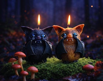 Creepy cute bat shaped pillar candle Birthday gift for Goth girl Magical Halloween witchy present Gothic cottagecore wedding table decor