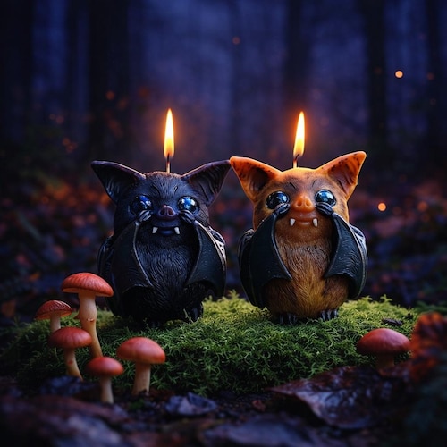 Creepy cute bat shaped pillar candle Birthday gift for Goth girl Magical Halloween witchy present Gothic cottagecore wedding table decor