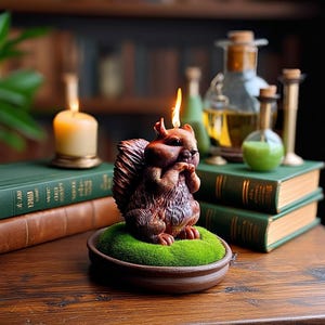 Vela con forma de ardilla caprichosa: Estearina vegana, decoración estilo cottagecore imagen 19