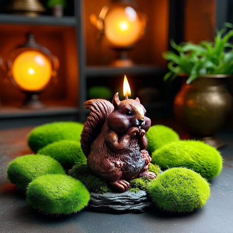 Vela con forma de ardilla caprichosa: Estearina vegana, decoración estilo cottagecore imagen 14