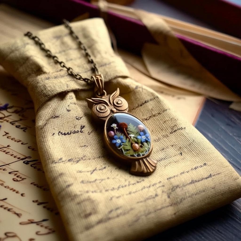 Botanical Owl Necklace: Real Mushroom Fern Resin Pendant