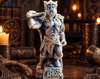 Vela de cera de abeja artesanal de Thor: Dios nórdico con Mjölnir