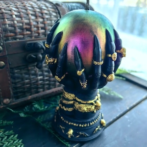 Crystal ball & Hand-Spell Ritual-Witchcraft-Spooky Home Decor-Fortune teller-Witchy Alter-Magic Aesthetic-Gift for witch-Halloween Candle image 2