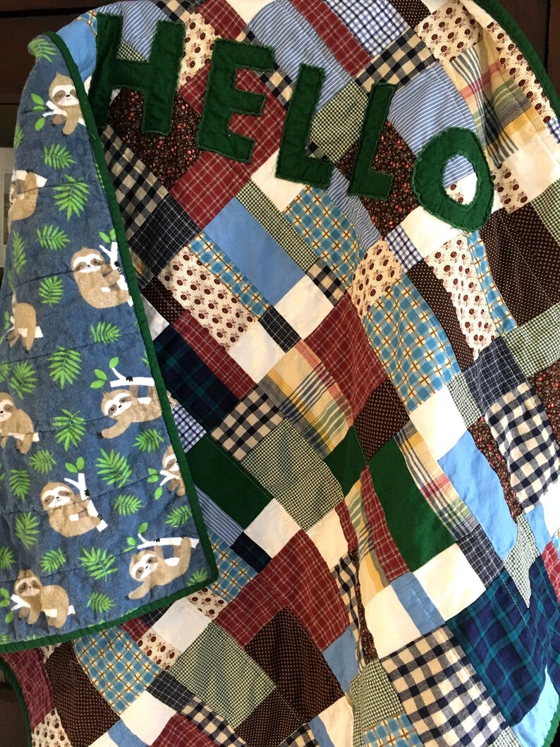 Scrappy Sloth Quilt with Hello Patchwork cotton and flannel | Etsy