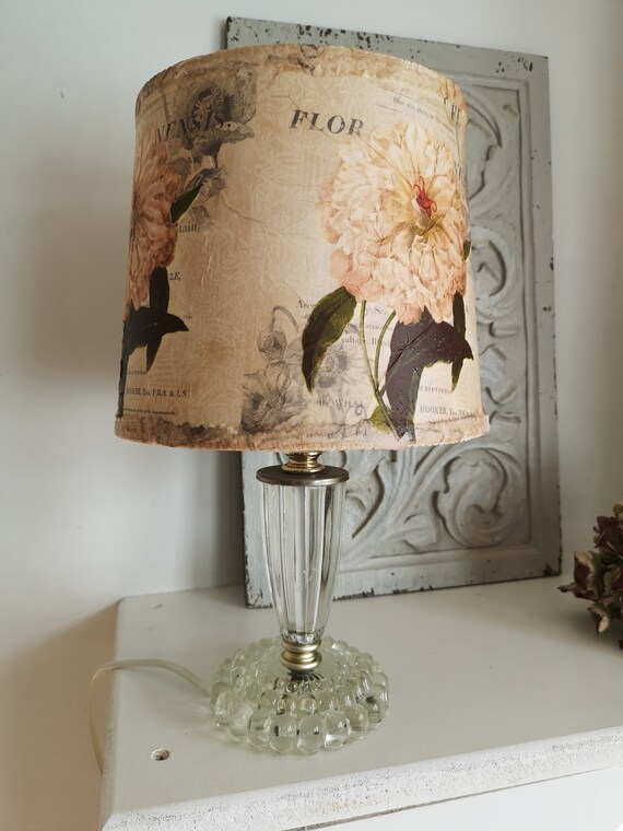 gardenia decoupage vintage lampshade with glass lamp base 1950\u0027s