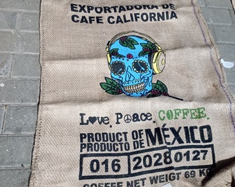 Kaffeesack Totenkopf mit Kopfhörer Mexico blau