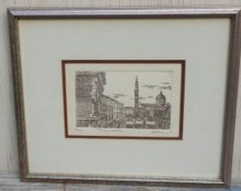 Vintage Original Art Etching of Italy!