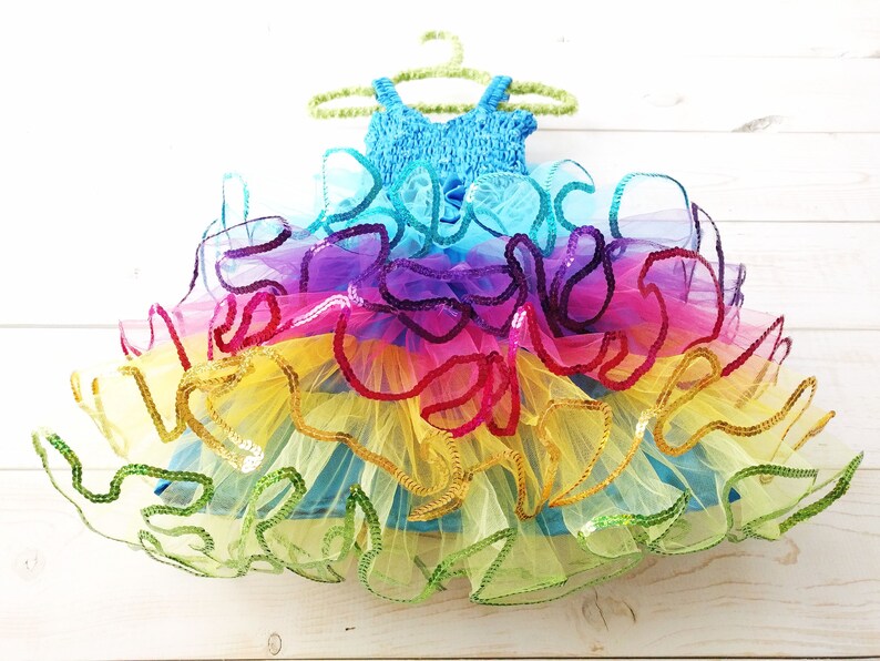 Flower Girl Dress Fairy Wings Sequin Hem Flower Girl Rainbow Costume Wedding Butterfly Wings Rainbow Tutu Fairy Dress Sequin Dress