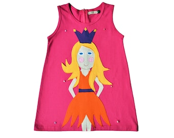 Girl's Dress, PRINCESS Dress, Dress Up Clothes, Applique Dress, Applique Clothing, Pink Dress, Blonde Princess, Brunette Princess