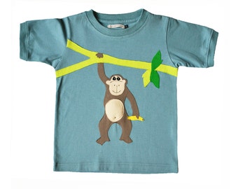 Monkey Tee, Boys Tee, Animal Clothing, Boys T-shirt, Safari Clothing, Applique Tee, Baby Boy, Baby Gift, Jungle Tee, Unisex Tee