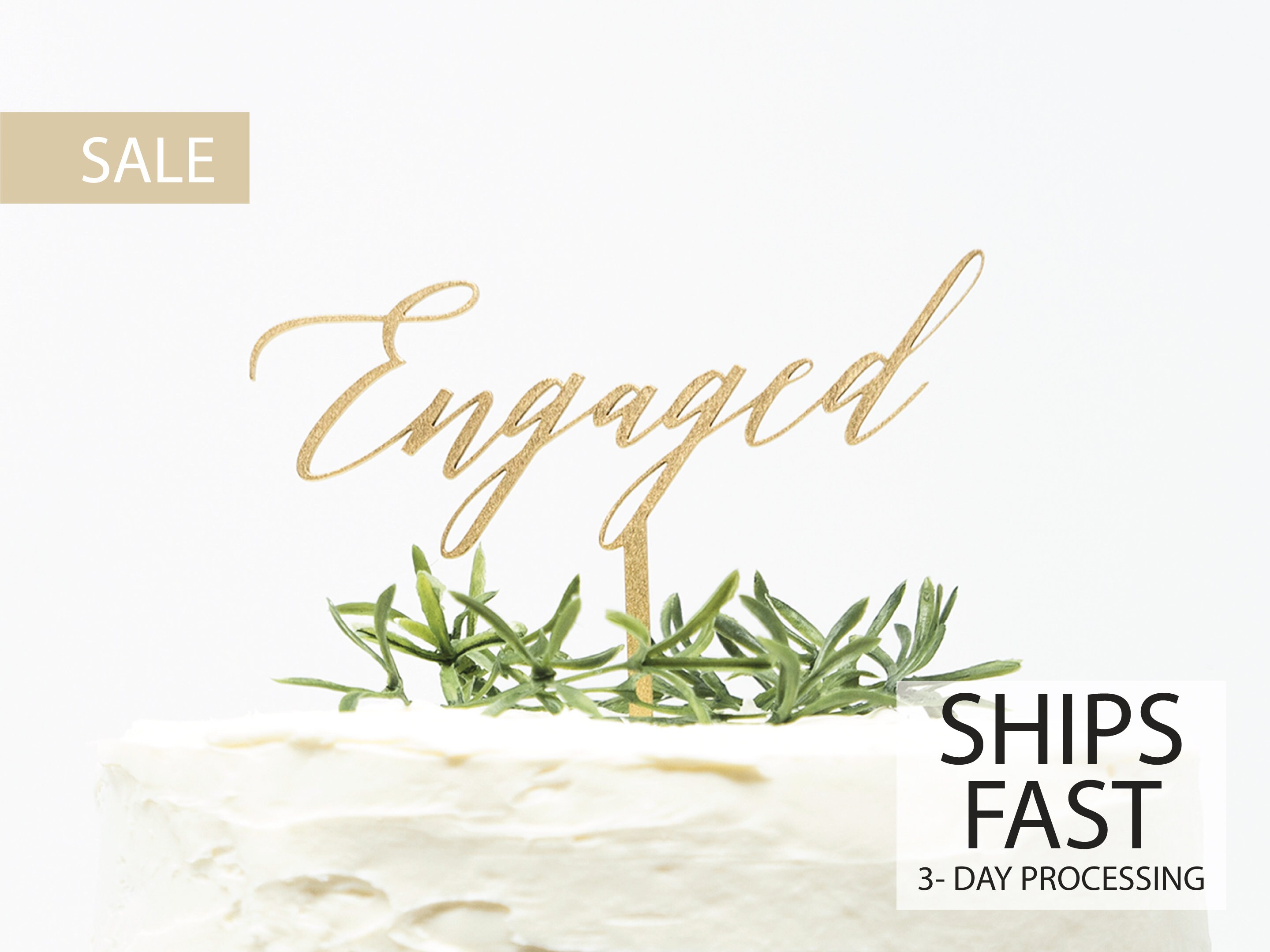 Engaged  Cake Topper, Calligraphy Engaged Cake Topper Gold Engagement…
