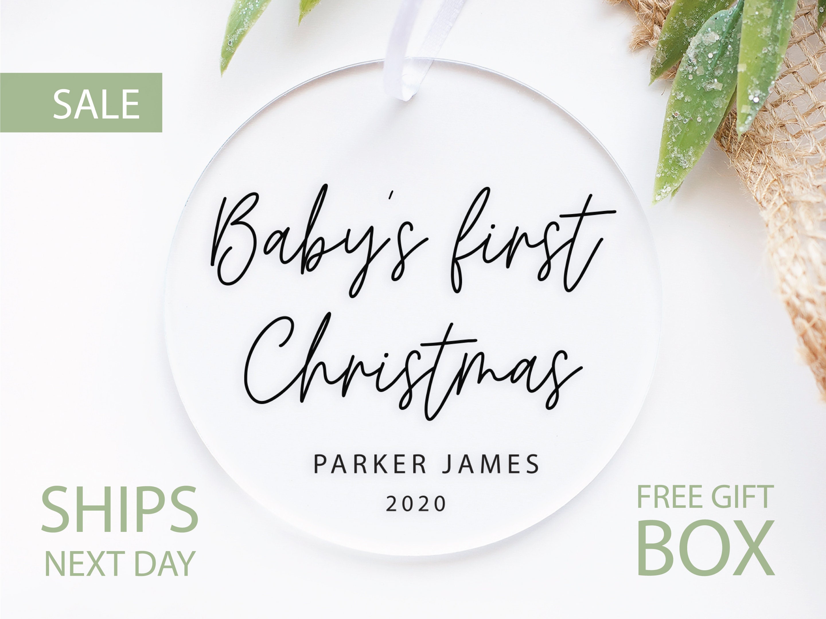 Baby's first Christmas Ornament, Clear Acrylic Ornament, Custom H…
