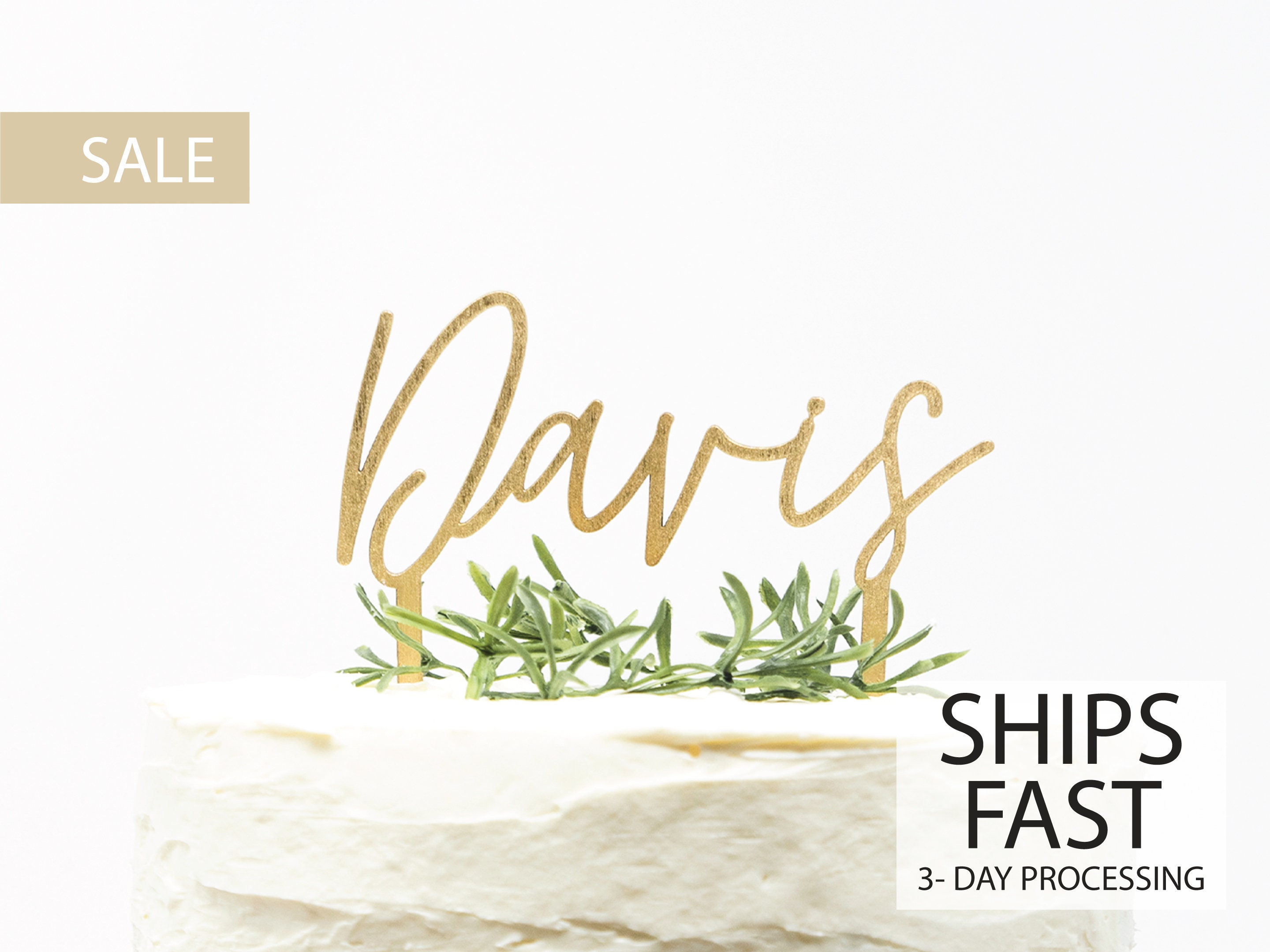 Custom Name Cake Topper, Custom Calligraphy Name Cake Topper Gold Per…
