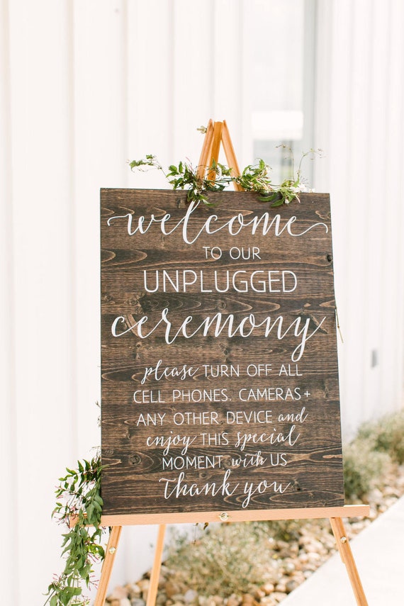 MarthaFox Unplugged Wedding Sign Unplugged Ceremony Sign Vertical Wooden Wedding Sign Rustic Wedding Decor
