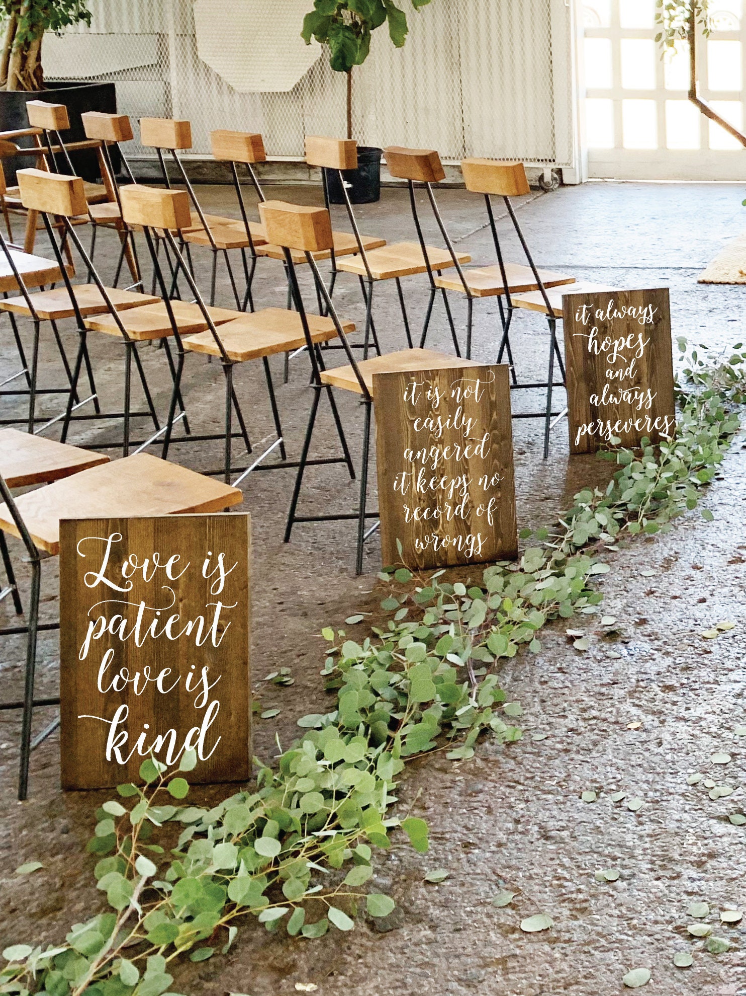 Set of 6 Wedding Aisle Signs| 1 Corinthians 13 Wedding Signs| Love is…