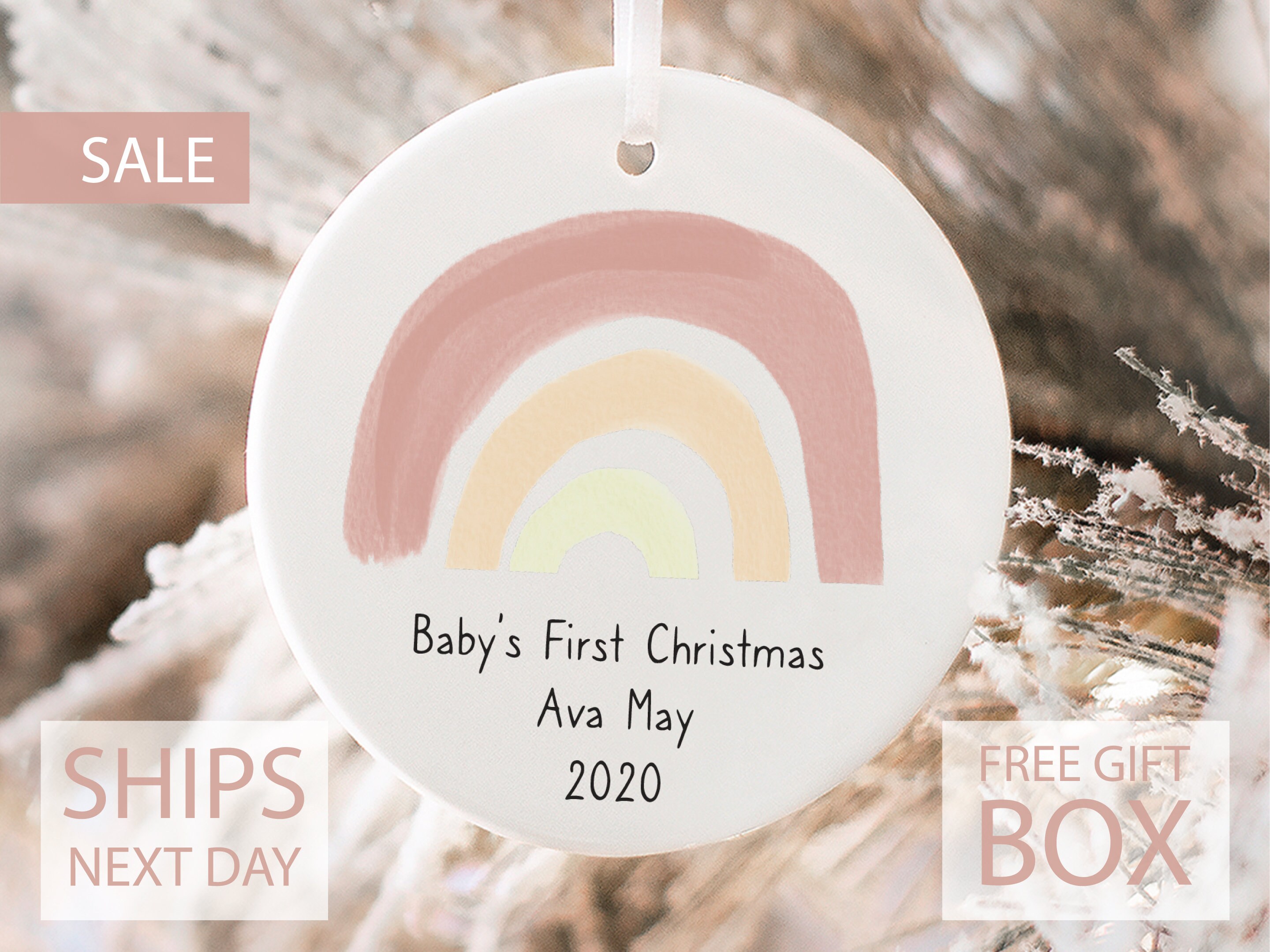 Baby's First Christmas Rainbow Christmas Ornament, White Ceramic …