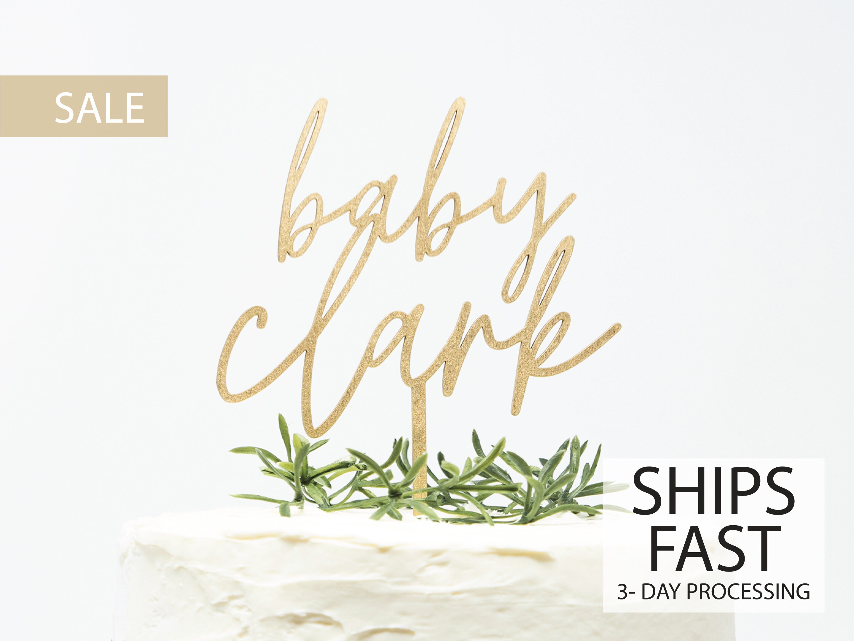 Baby Cake Topper, Custom Calligraphy Baby Shower Cake Topper Gold Per…