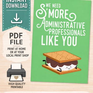 Tarjeta imprimible para el Día de los Profesionales Administrativos, Tarjeta de agradecimiento con temática de s'mores, Regalo divertido de agradecimiento para compañeros de trabajo, Descarga instantánea en PDF