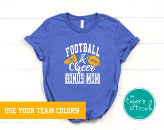 Personalized Bonus Football and Cheer Mom v-neck tee Football Mom Cheer Mom Bonus Mom Gift Step Mom Gift