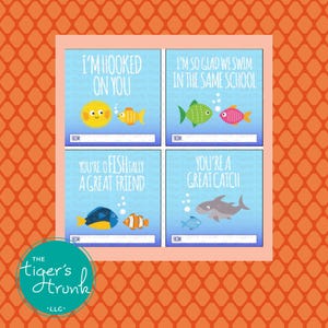 Etichette stampabili per San Valentino, giochi di parole a tema pesce, download immediato, etichette regalo per San Valentino in classe, San Valentino divertente per bambini, San Valentino senza caramelle