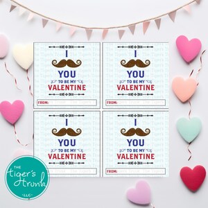 Druckbare Valentine Tags, Schnurrbart Wortspiel, Sofortiger Download, digitale Klassenzimmer Valentine Geschenkanhänger, lustige Kinder Valentine, Non Candy Valentine