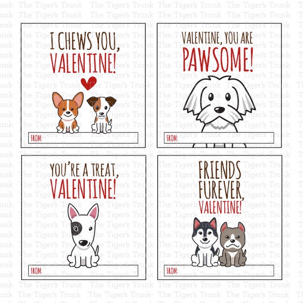 Puppy Valentines, Printable Valentine Tags for Kids, Printable Valentines, So Doggone Cute Puppy Dog Valentine Printable Valentine Tags