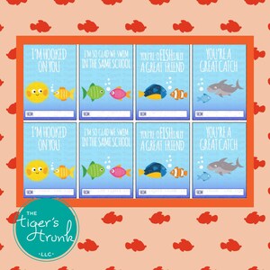 Tarjetas de San Valentín para imprimir, juegos de palabras con temática de peces, descarga instantánea, tarjetas de San Valentín para el aula, San Valentín divertido para niños, regalo de San Valentín sin dulces