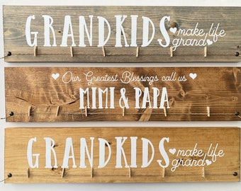 Custom Grandparent Name, Grandchildren Sign, Grandkids Make Life Grand, Grandkids Sign, Personalized Wooden Photo Holder Sign