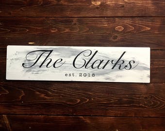Personalized Hand-Painted Wooden Sign, Rustic Family Name Sign, Established Year Sign, Wedding Gift Idea, Five Year Anniversary Gift