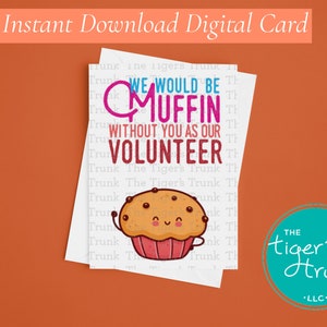 Carte de remerciement pour muffins de reconnaissance des bénévoles, carte de remerciement pour les produits de boulangerie, carte imprimable de la semaine d'appréciation des bénévoles sur le thème du petit-déjeuner