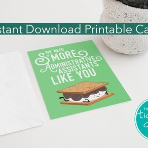 Cartão de agradecimento para assistente administrativo para impressão, tema S'more para download instantâneo, agradecimento digital engraçado para o dia do administrador, presente para funcionários do escritório
