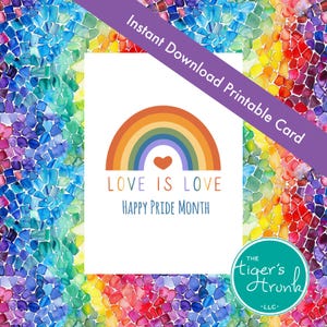 Carte imprimable Love Is Love Happy Pride Month, affirmation LGBTQIA+, PDF à téléchargement immédiat, note-cadeau de soutien pour la célébration de la fierté, soutien des alliés