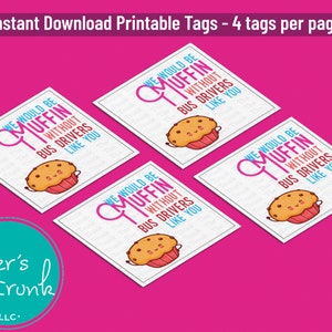 Etichette stampabili a tema colazione per apprezzamento dell'autista di scuolabus, biglietto di apprezzamento per muffin, biglietto di ringraziamento con download immediato per prodotti da forno