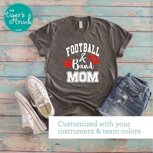 Football and Band, Custom Football Mom, Personalized Band Mom, Personalized Football Gifts, School Colors Custom Band Tee, Game Day Shirt