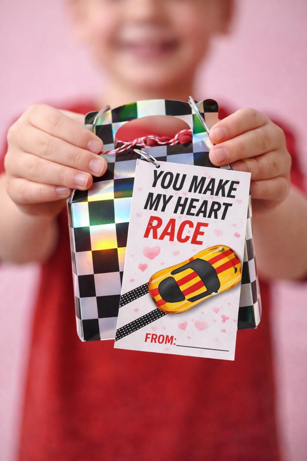 Race Car Valentine Cards for Kids, Printable Classroom Valentines, Car ...
