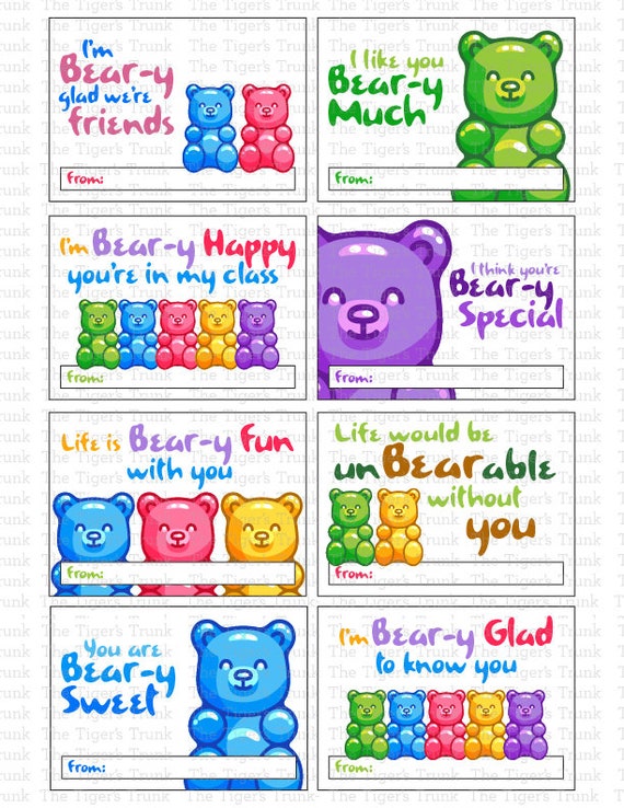 Beary Valentine Cards for School, Printable Valentines for Kids