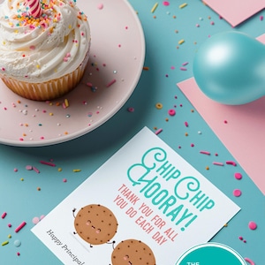Afdrukbare waarderingskaart schoolhoofd, themakaart koekjes direct downloaden, grappige bedankkaart, pdf-formaat, DIY-schoolcadeau, schoolhoofdweek