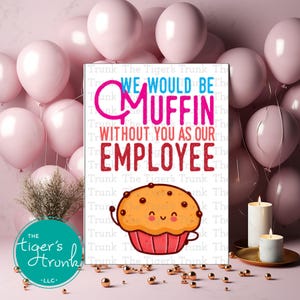Afdrukbare waarderingskaart werknemer, instant download muffin bedankkaart, cadeau werkplekherkenning, grappig bedankje collega
