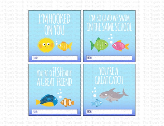Printable Valentines Tags for Friends, Cute Fish Cracker Valentine